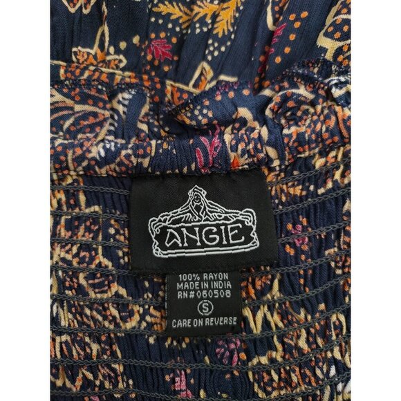 Angie Womens Floral Puff Sleeve Smocked Dress S Navy/Multicolor Rayon, NWT. - Picture 3 of 7